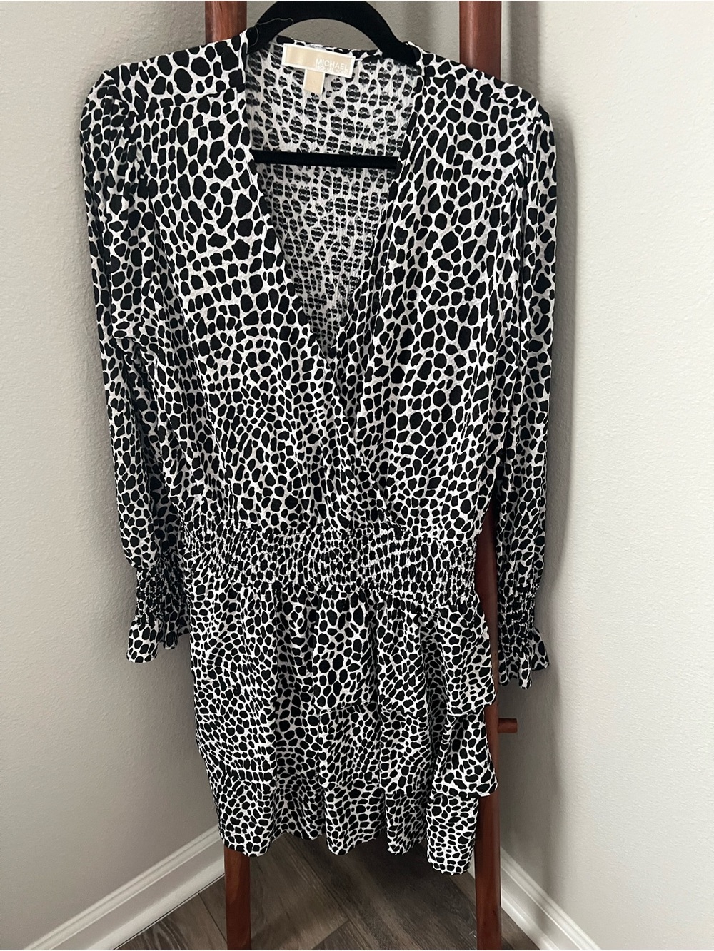 MICHAEL Michael Kors Black & White Animal-Print Wrap Style Dress